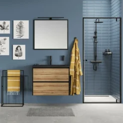 Tiger Reverse Meubelset 80 Cm Met 2 Lades Chalet Eik / Mat Zwart Inclusief Oval Wastafel Mat Zwart -SKIL WINKEL 123 1541