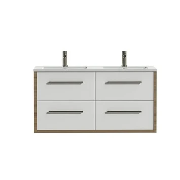 Tiger Badkamermeubel Boston 120cm Chalet Eik/wit Met Grepen RVS 1 Tiger Badkamermeubel Boston 120cm Chalet Eik/wit Met Grepen RVS